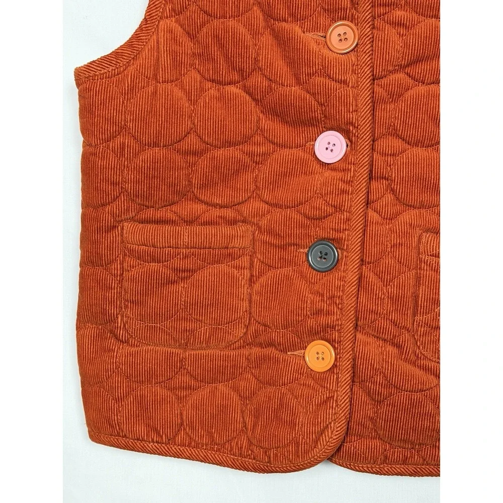 Gymboree Girls Quilted Corduroy Vest Orange 10-12 Button Front Fall Artsy Quirky
